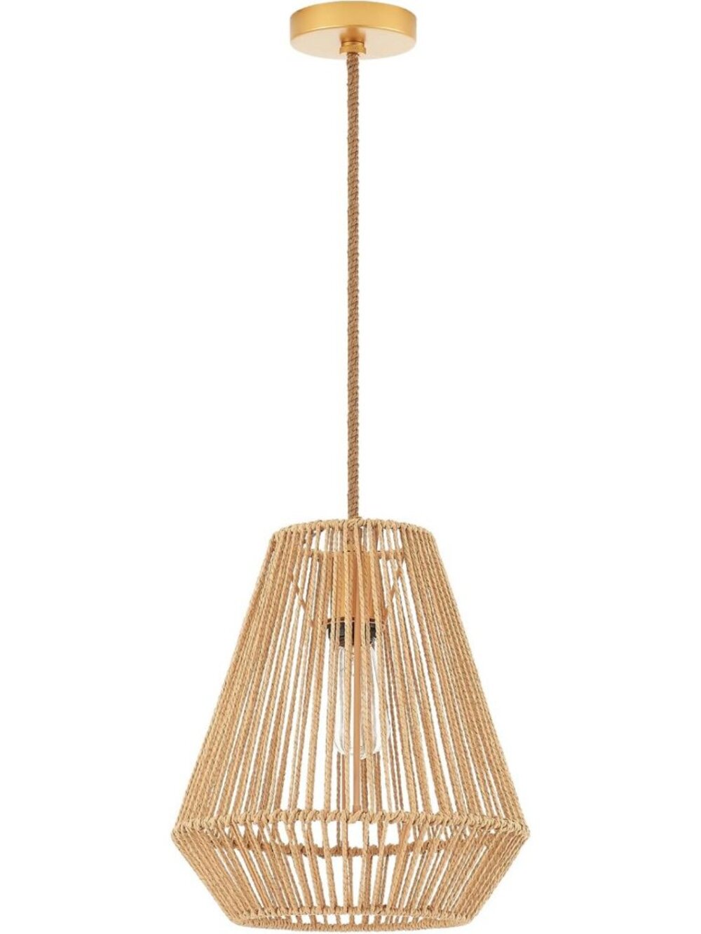 Woven Pendant Light - 12" Rattan Basket Shade, Antique Brass Finish for Kitchen